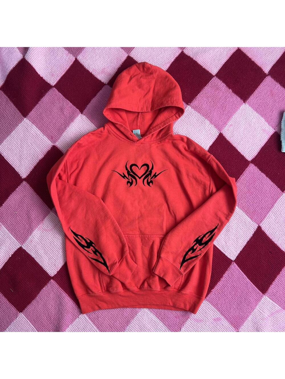 y2k tribal style grunge red and black hoodie